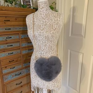 Heart Shaped Faux Fur Crossbody Bag - Gray